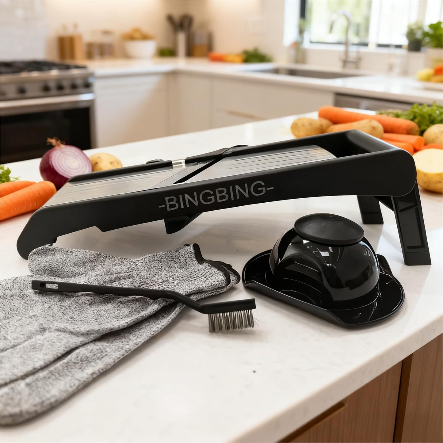 Mandoline Slicer for Kitchen, 7-in-1 Adjustable Vegetable Slicer | Stainless Steel Food slicer, Adjustable Blade, Slices, Julienne, Waffle and French Fries Cut, Includes Gloves and Brush
