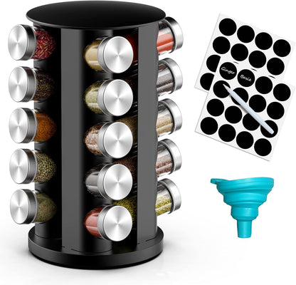 Rotating Spice Rack Organizer for Cabinet, Spice Racks Storage with 20 Jars, Spinning Spice rack for Kitchen Countertop, Spice Holder,Seasoing Storage Racks, Black