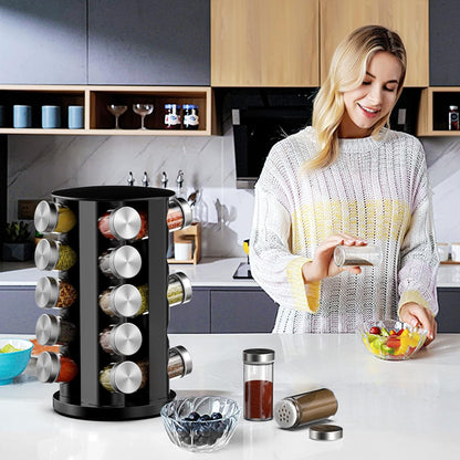 Rotating Spice Rack Organizer for Cabinet, Spice Racks Storage with 20 Jars, Spinning Spice rack for Kitchen Countertop, Spice Holder,Seasoing Storage Racks, Black