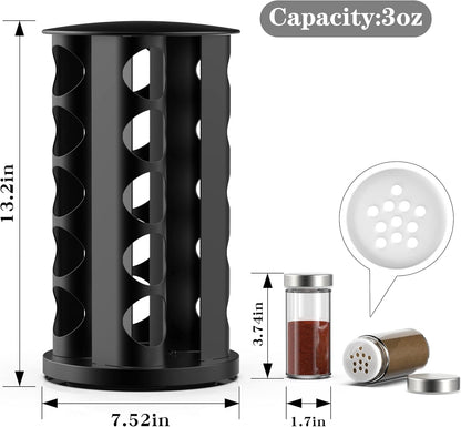 Rotating Spice Rack Organizer for Cabinet, Spice Racks Storage with 20 Jars, Spinning Spice rack for Kitchen Countertop, Spice Holder,Seasoing Storage Racks, Black