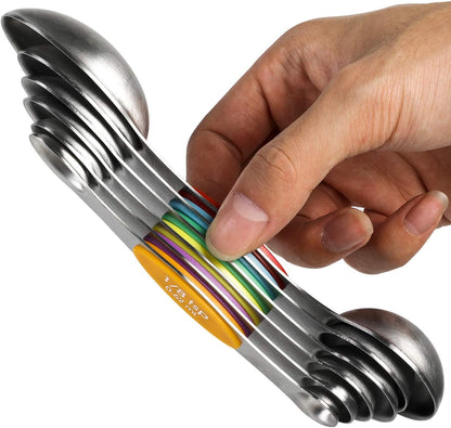 Magnetic Measuring Spoons Stainless Steel Dual Sided Teaspoons Tablespoons