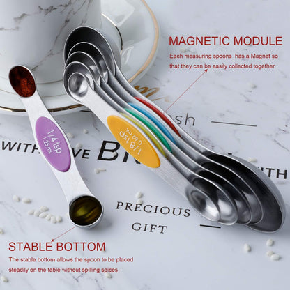 Magnetic Measuring Spoons Stainless Steel Dual Sided Teaspoons Tablespoons