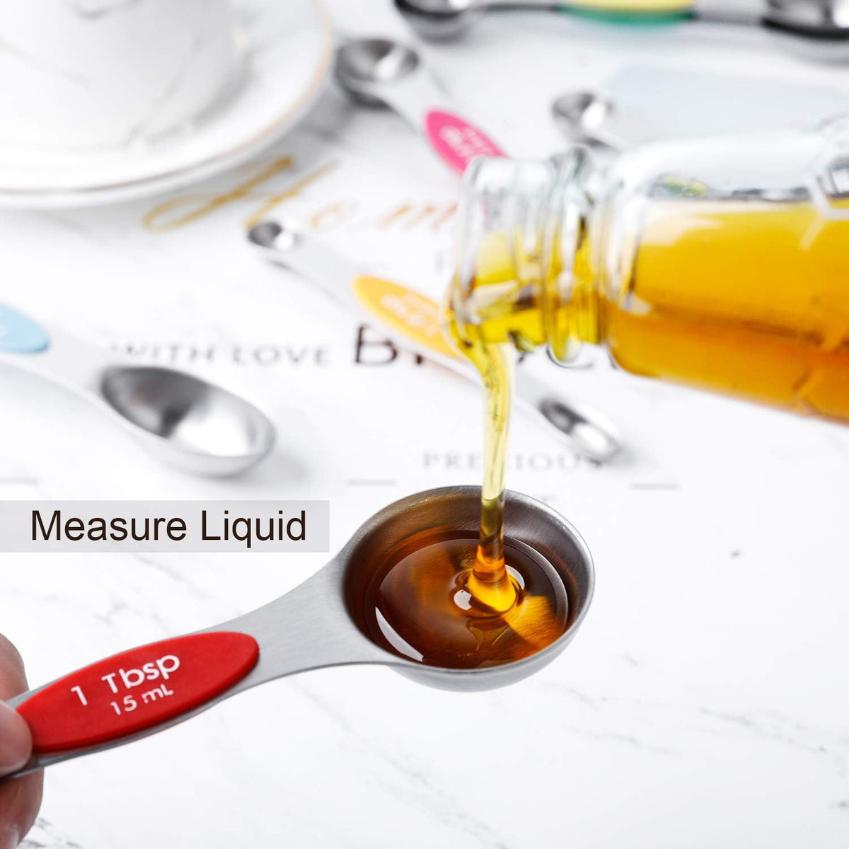 Magnetic Measuring Spoons Stainless Steel Dual Sided Teaspoons Tablespoons