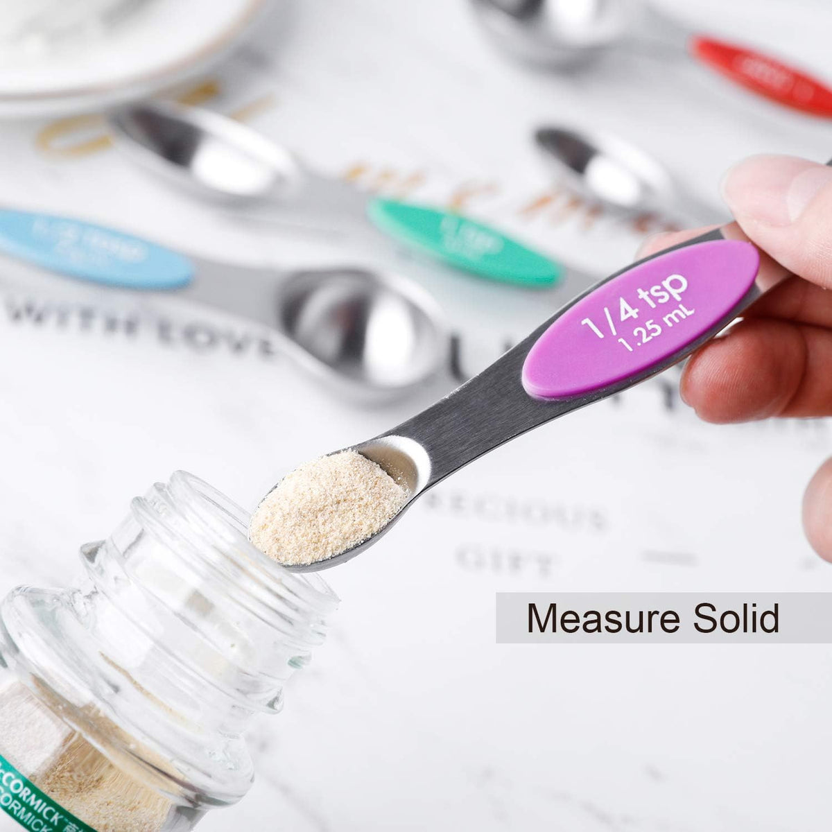 Magnetic Measuring Spoons Stainless Steel Dual Sided Teaspoons Tablespoons