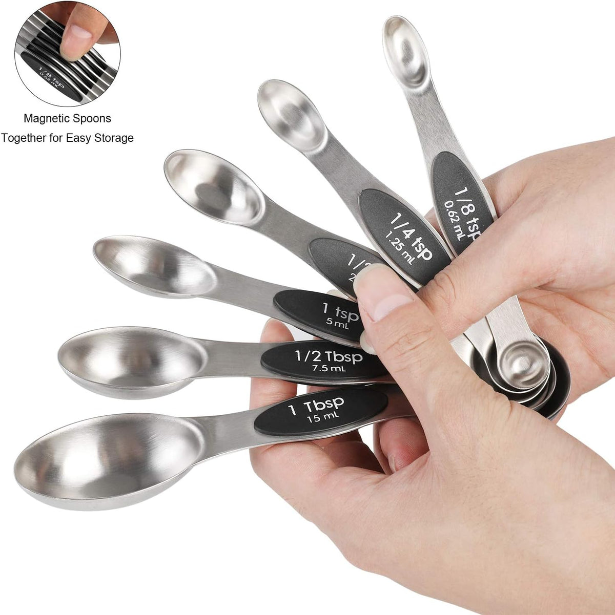 Magnetic Measuring Spoons Stainless Steel Dual Sided Teaspoons Tablespoons