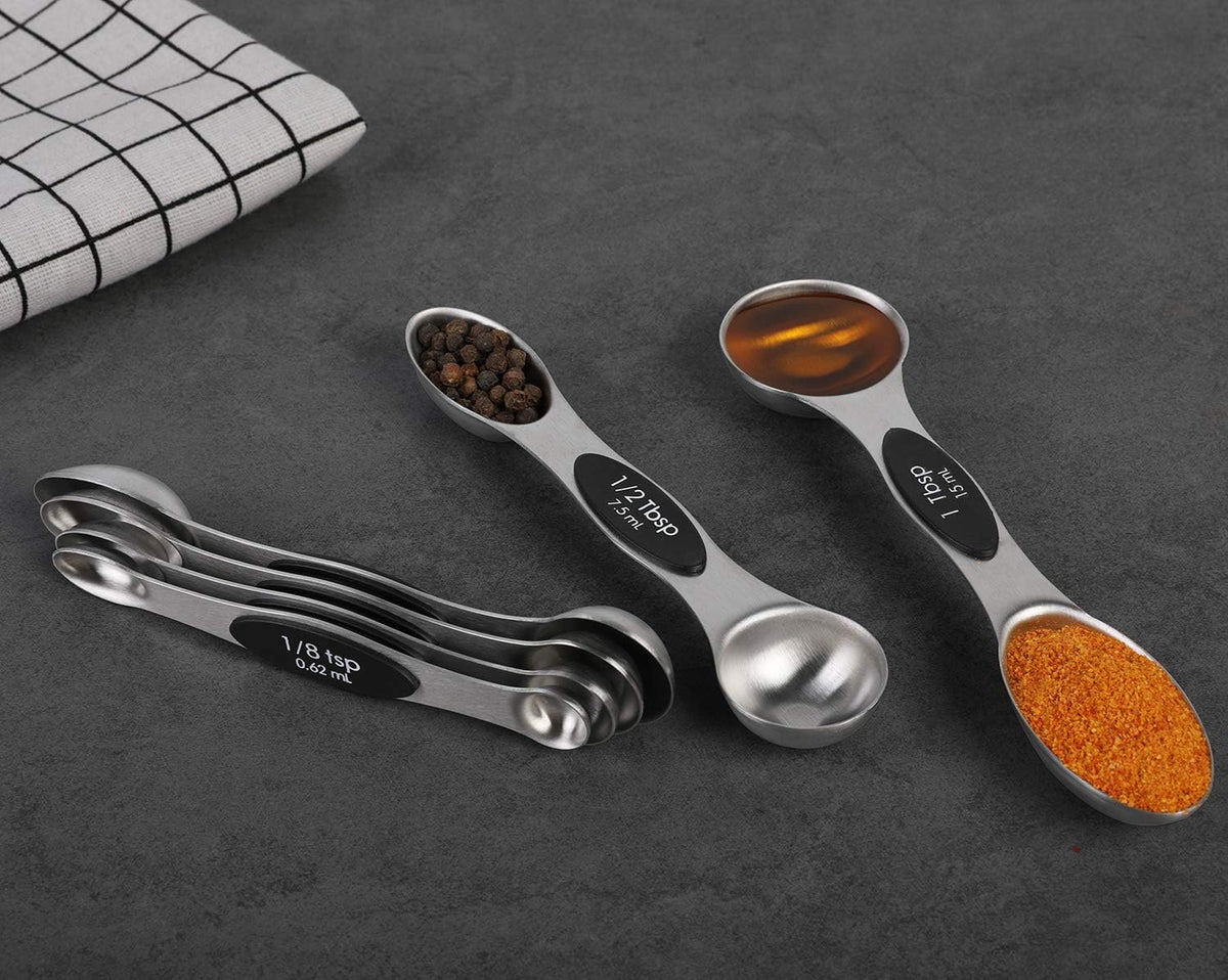 Magnetic Measuring Spoons Stainless Steel Dual Sided Teaspoons Tablespoons