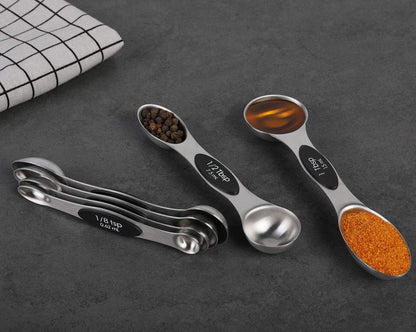 Magnetic Measuring Spoons Stainless Steel Dual Sided Teaspoons Tablespoons