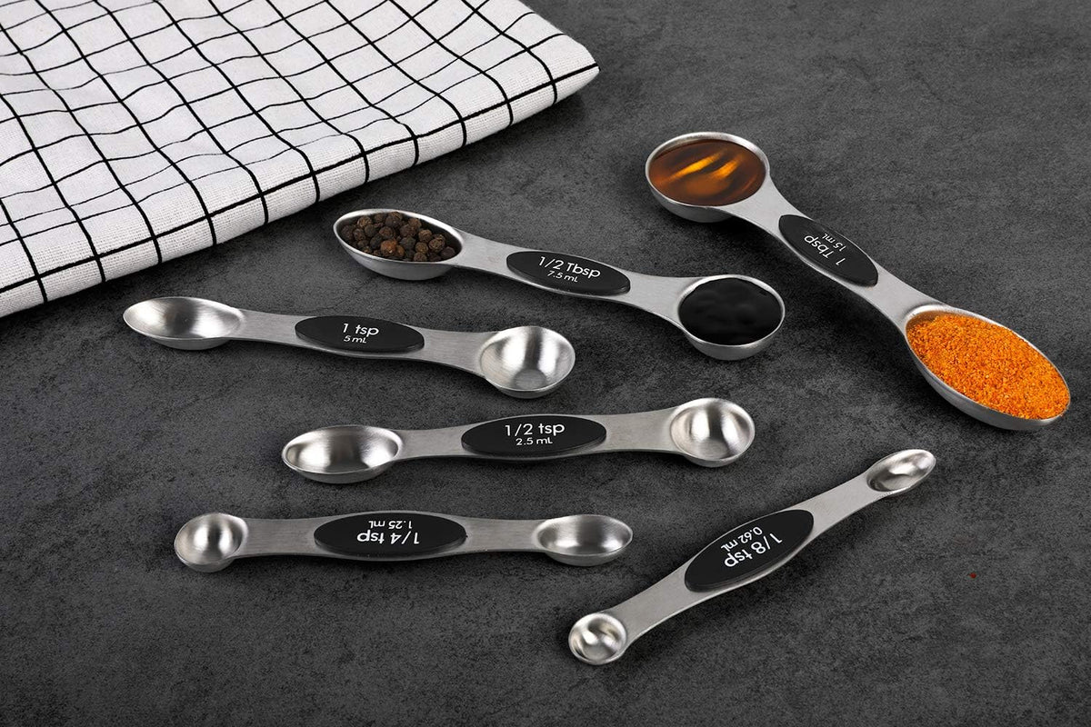 Magnetic Measuring Spoons Stainless Steel Dual Sided Teaspoons Tablespoons