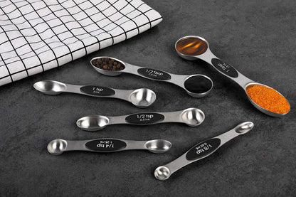 Magnetic Measuring Spoons Stainless Steel Dual Sided Teaspoons Tablespoons