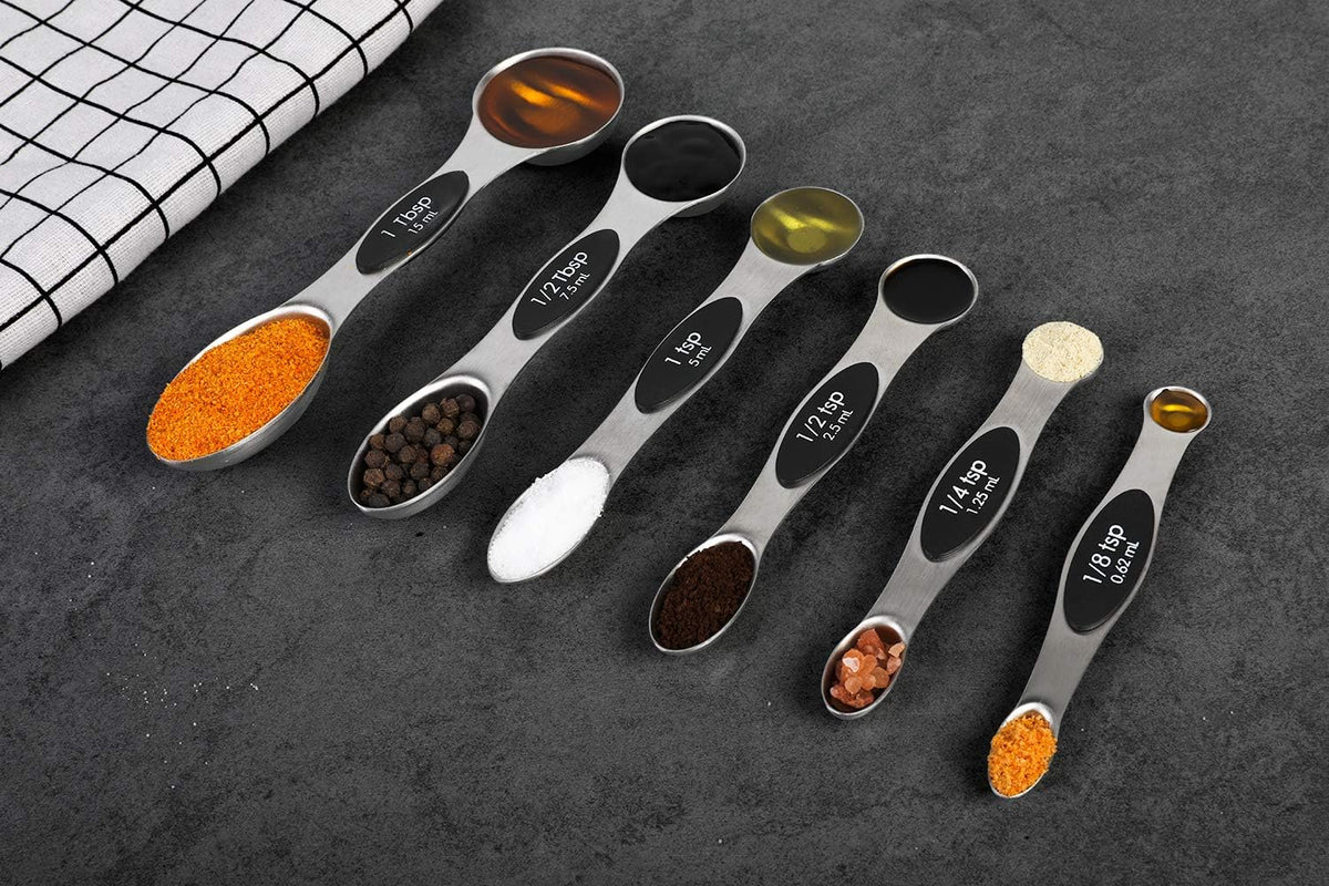 Magnetic Measuring Spoons Stainless Steel Dual Sided Teaspoons Tablespoons