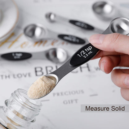 Magnetic Measuring Spoons Stainless Steel Dual Sided Teaspoons Tablespoons