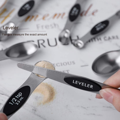 Magnetic Measuring Spoons Stainless Steel Dual Sided Teaspoons Tablespoons