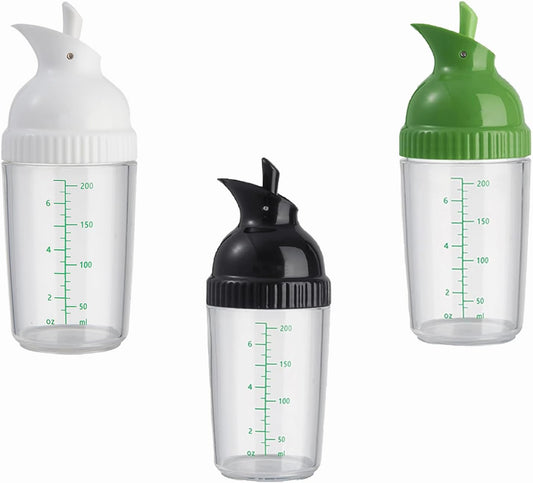 Black, white, and green salad dressing shake bottles, homemade salad dressing bottle mixer measuring device, no drip pouring, soft grip design, free of bisphenol A (200mL each)