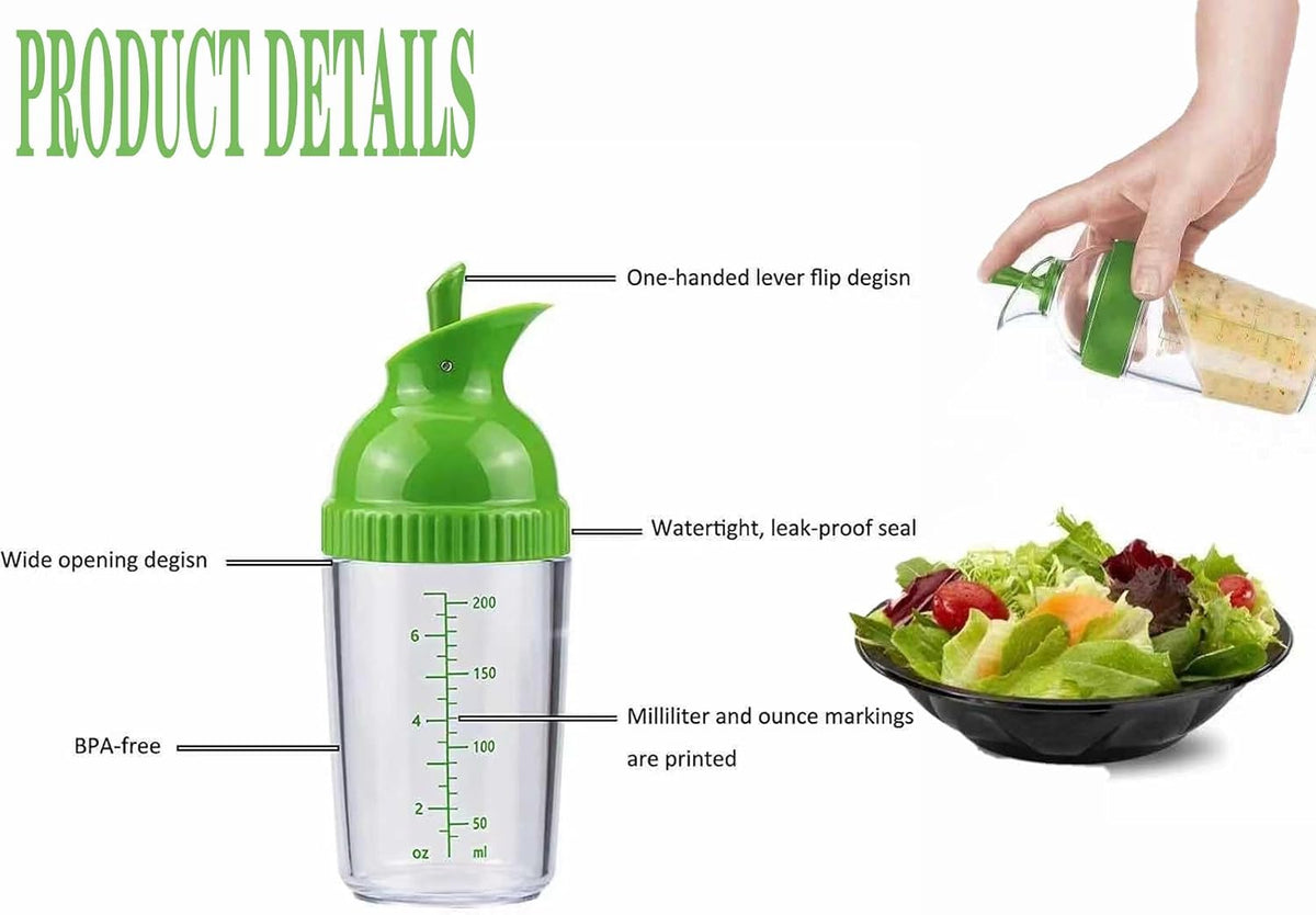 Black, white, and green salad dressing shake bottles, homemade salad dressing bottle mixer measuring device, no drip pouring, soft grip design, free of bisphenol A (200mL each)