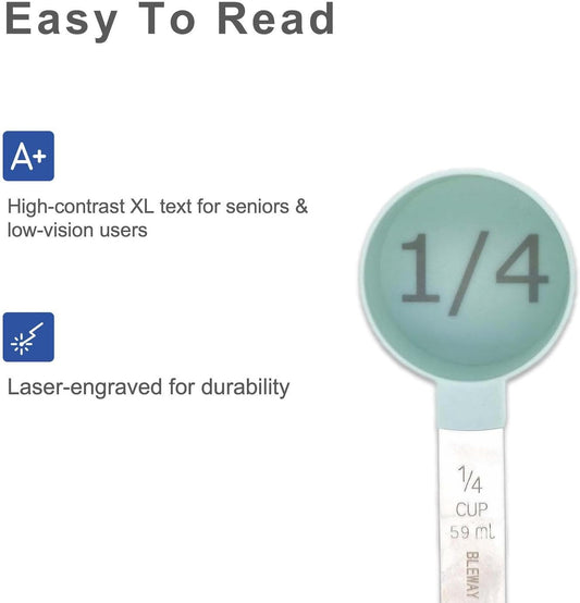 Easy to Read Measuring Cups & Spoons Set for Visually Impaired, Stackable,Large Print Measure Cups Set, Nesting Measure Cups with Stainless Steel Handle