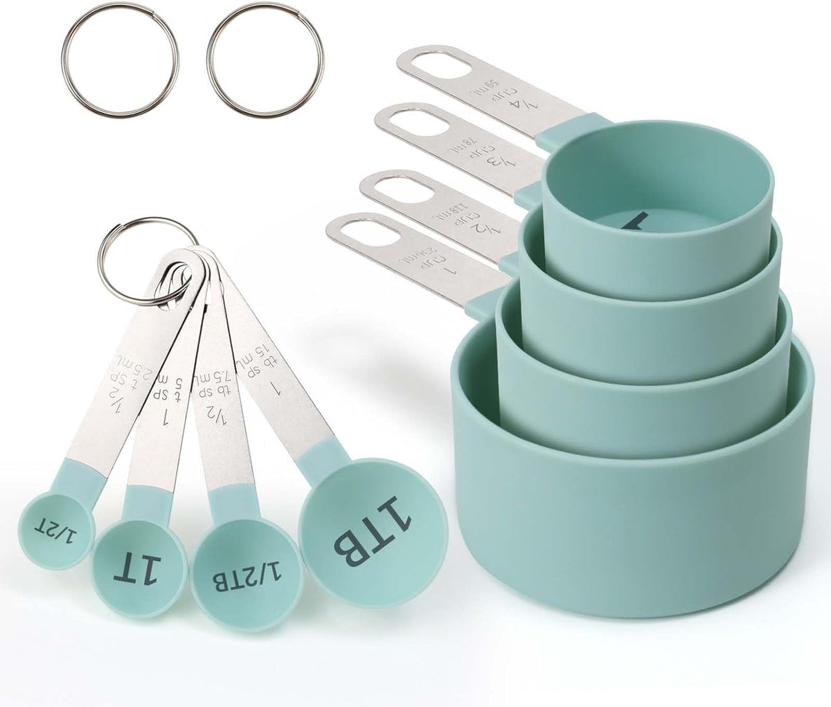 Easy to Read Measuring Cups & Spoons Set for Visually Impaired, Stackable,Large Print Measure Cups Set, Nesting Measure Cups with Stainless Steel Handle