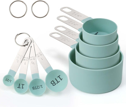 Easy to Read Measuring Cups & Spoons Set for Visually Impaired, Stackable,Large Print Measure Cups Set, Nesting Measure Cups with Stainless Steel Handle