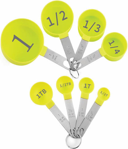 Easy to Read Measuring Cups & Spoons Set for Visually Impaired, Stackable,Large Print Measure Cups Set, Nesting Measure Cups with Stainless Steel Handle