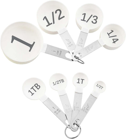 Easy to Read Measuring Cups & Spoons Set for Visually Impaired, Stackable,Large Print Measure Cups Set, Nesting Measure Cups with Stainless Steel Handle