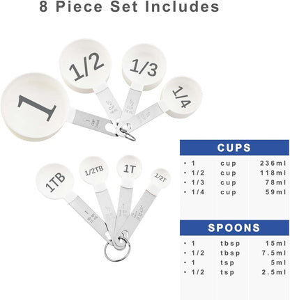 Easy to Read Measuring Cups & Spoons Set for Visually Impaired, Stackable,Large Print Measure Cups Set, Nesting Measure Cups with Stainless Steel Handle