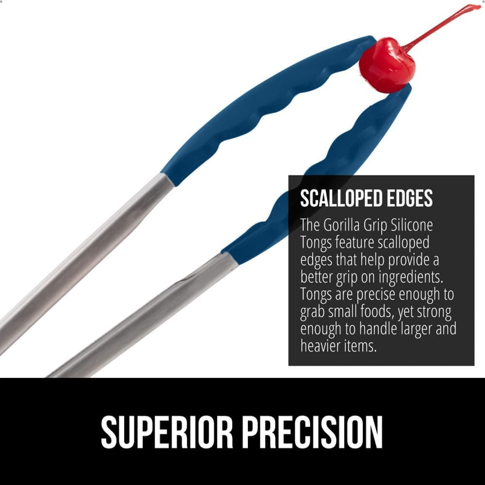 Stainless Steel Heat Resistant Kitchen Tongs for Cooking, Set of 2 BBQ Tong, Non Scratch Silicone Tip for Pans, Strong Grip, Grab Food, Toss Salad, Air Fryer, Pull Lock, 7 + 9 Inch, Black