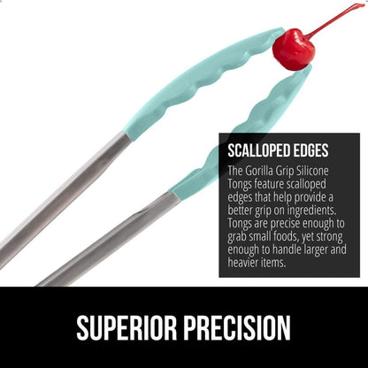 Stainless Steel Heat Resistant Kitchen Tongs for Cooking, Set of 2 BBQ Tong, Non Scratch Silicone Tip for Pans, Strong Grip, Grab Food, Toss Salad, Air Fryer, Pull Lock, 7 + 9 Inch, Black