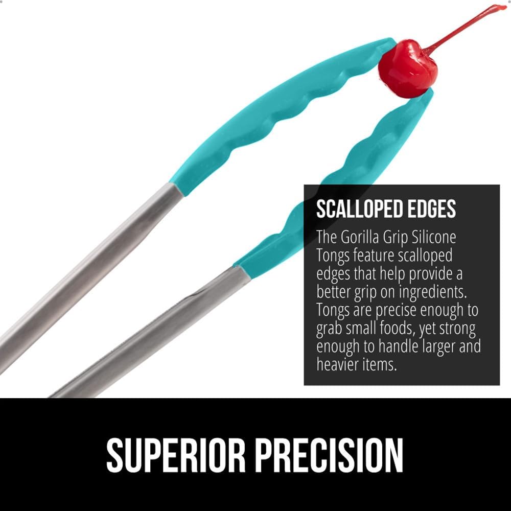 Stainless Steel Heat Resistant Kitchen Tongs for Cooking, Set of 2 BBQ Tong, Non Scratch Silicone Tip for Pans, Strong Grip, Grab Food, Toss Salad, Air Fryer, Pull Lock, 7 + 9 Inch, Black