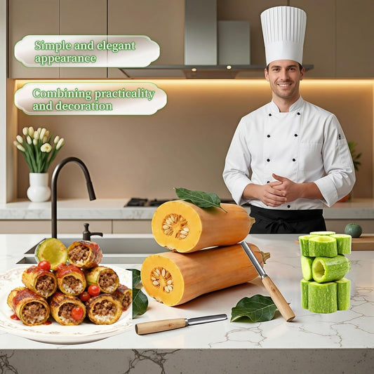 2-Pack Vegetable Corer Tool - 8" Stainless Steel Fruit & Veggie Corer for Zucchini, Apples, Eggplant - Hollow Out for Stuffing with Wood Handle - Kitchen Coring Tool