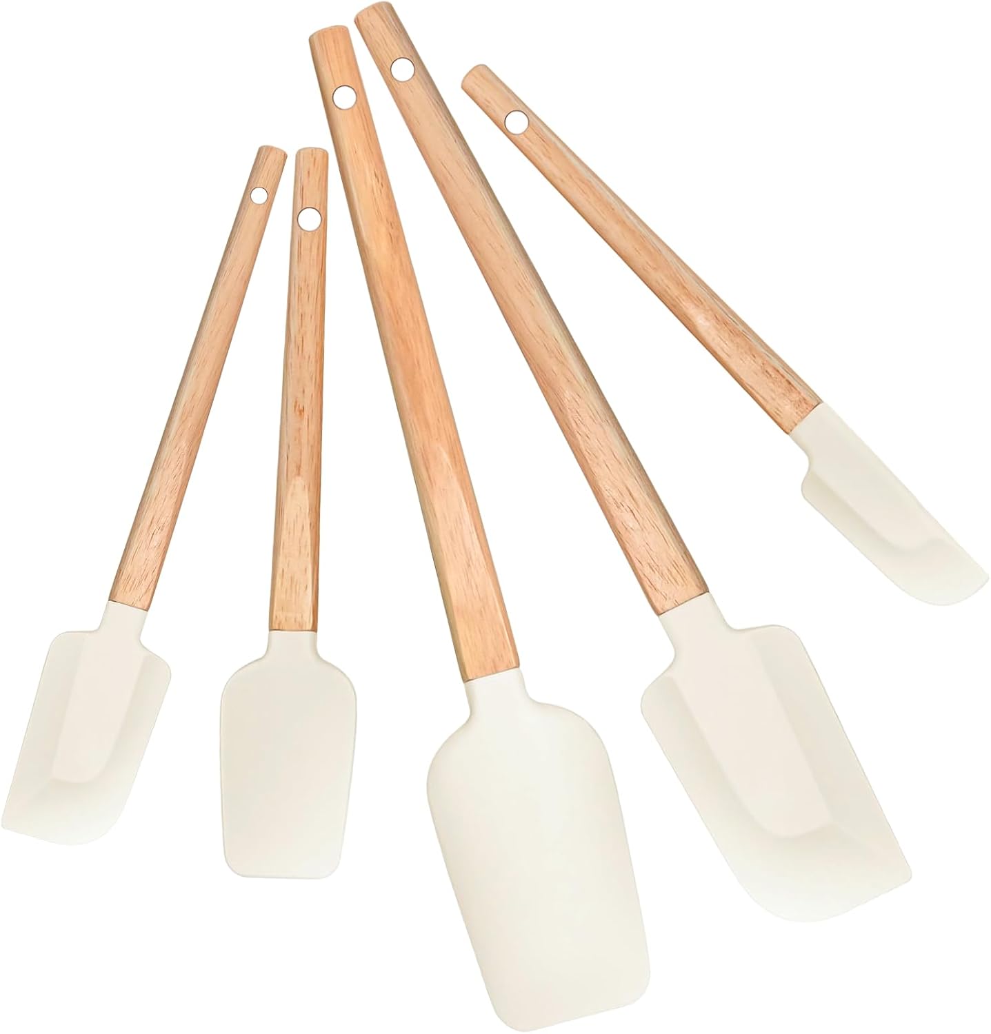 Silicone Spatula Set 5-Piece, Food Grade Heat Resistant 600°F, Wooden Handle Non-Stick Kitchen Utensils for Cooking & Baking (Black)