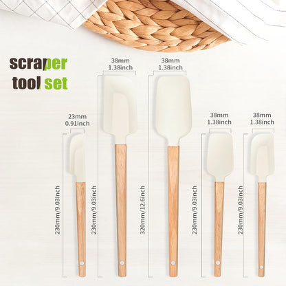 Silicone Spatula Set 5-Piece, Food Grade Heat Resistant 600°F, Wooden Handle Non-Stick Kitchen Utensils for Cooking & Baking (Black)