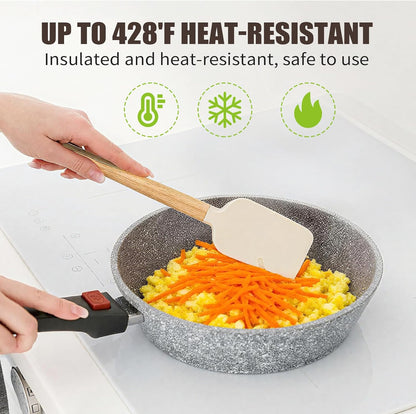 Silicone Spatula Set 5-Piece, Food Grade Heat Resistant 600°F, Wooden Handle Non-Stick Kitchen Utensils for Cooking & Baking (Black)