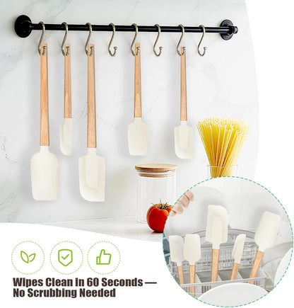 Silicone Spatula Set 5-Piece, Food Grade Heat Resistant 600°F, Wooden Handle Non-Stick Kitchen Utensils for Cooking & Baking (Black)