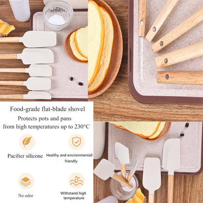 Silicone Spatula Set 5-Piece, Food Grade Heat Resistant 600°F, Wooden Handle Non-Stick Kitchen Utensils for Cooking & Baking (Black)