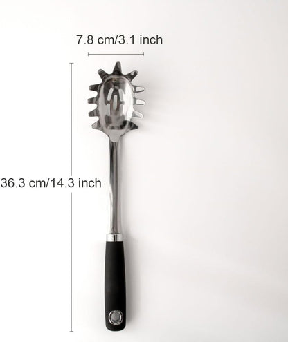 Pasta Fork, Stainless Steel Spaghetti Server, Pasta Spoon with Teeth, Spaghetti Spoon Pasta Server, Noddle Fork for Cooking, Kitchen Utensils, 14.3 Inches