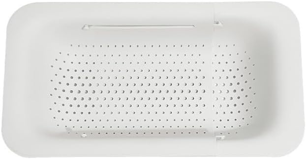 NIWWIN Collapsible Kitchen Colander Strainer, Expandable Over the Sink Colander for Kitchen, Adjustable Silicone Portable Sink Strainer, Foldable Wash Fruits Vegetables Noodle Basket (White)