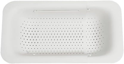 NIWWIN Collapsible Kitchen Colander Strainer, Expandable Over the Sink Colander for Kitchen, Adjustable Silicone Portable Sink Strainer, Foldable Wash Fruits Vegetables Noodle Basket (White)