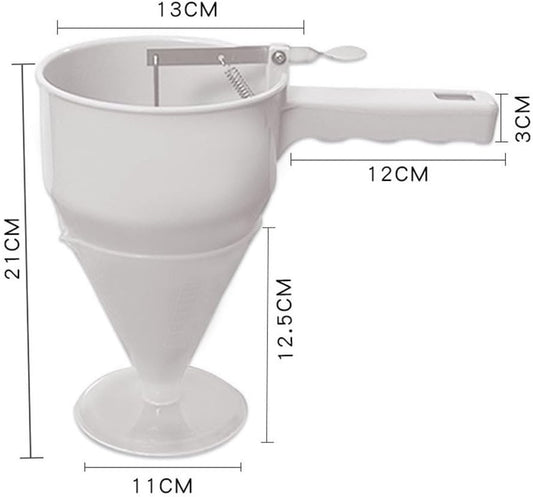 ABS Batter Dispenser Funnel with Plunger for Pancakes, Waffles, Cupcakes, Muffins, Crepes, Takoyaki Balls and Chocolate, Precise Baking Tool for Home Kitchens and Bakeries, Dishwasher Safe, White(A)