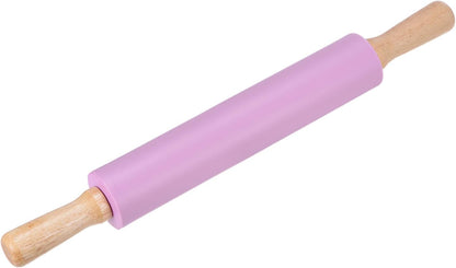 HARFINGTON Silicone Rolling Pins for Baking 12.2 Inch Non-Stick Silicone Surface Wooden Handle Rolling Pin Small Roller Playdough Rolling Pins for Fondant Kitchen Dough Pizza, Green