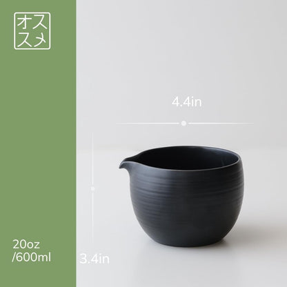 Matcha Whisk Set, Ceramic Matcha Bowl & Whisk Holder, Bamboo Accessory, Modern Design (Matte Crème, Pouring Spout) (Matte Crème)