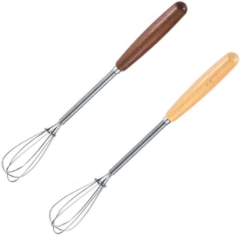 Stainless Steel Mini Whisk 2 Pcs, Small Wire Whisks Set with Wooden Handle, Kitchen Egg Beater Mini Hand Mixer for Cooking, 7.8inch