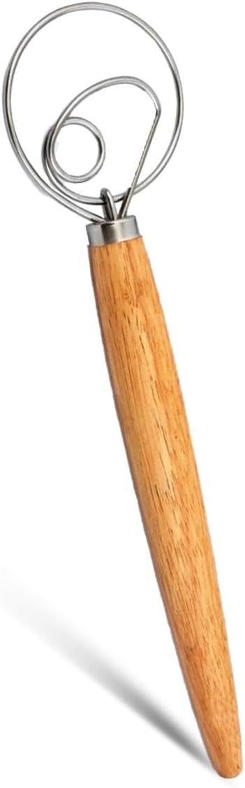 33cm Danish Dough Whisk Stainless Steel – Heavy Duty Bread Dough Mixer Tool with Wooden Handle for Baking Pizza, Sourdough, Cookies & Pastry – Easy to Clean & Rust Resistant