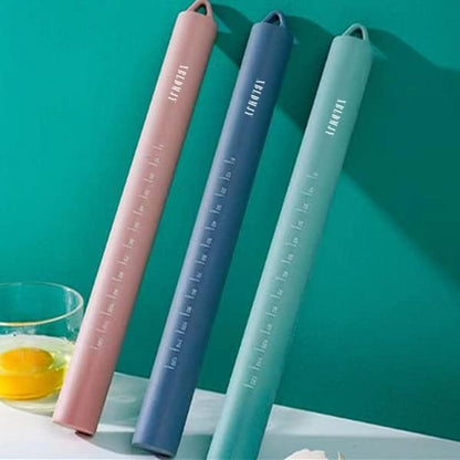 Small stainless Steel Inner Core Silicone Rolling Pin Non-stick Dough Roller (Green)