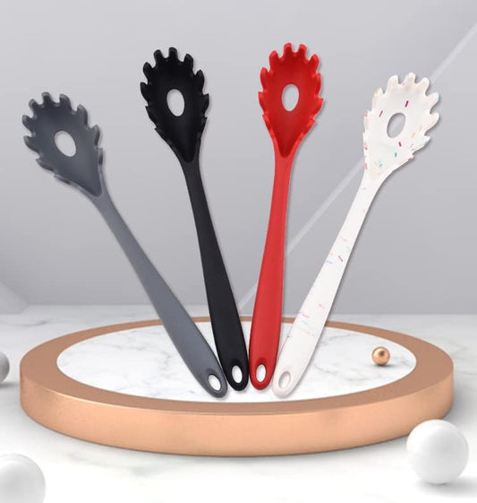 Silicone Pasta Fork (11.5"), High Heat Resistant to 480°F, Hygienic One Piece Design, Spaghetti Strainer & Server Spoon Pasta Forks (White)