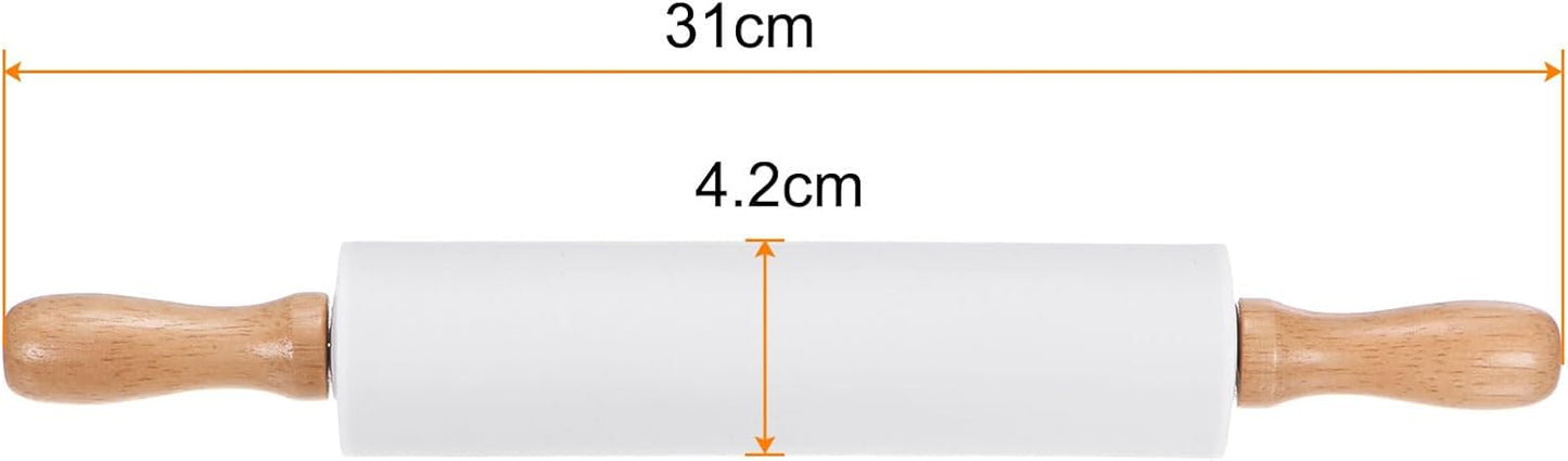 HARFINGTON Silicone Rolling Pins for Baking 12.2 Inch Non-Stick Silicone Surface Wooden Handle Rolling Pin Small Roller Playdough Rolling Pins for Fondant Kitchen Dough Pizza, Green