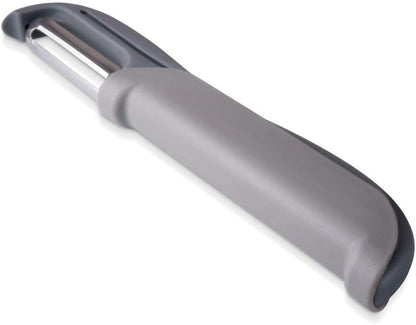 Rockland Guard Peel & Slide Double Sided Peeler - Stainless Steel Swivel, Serrated, Julienne Blade for Hard and Soft Skin Fruits and Vegetables (Grey)