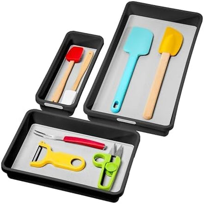 madesmart 3 Bin Drawer Organizer Set, Multi Purpose Storage for Utensils, Office & Bathroom, Organizer for Cutlery, Peeling Tools, Spatulas, Soft Grip Lining & Non Slip Feet, Granite