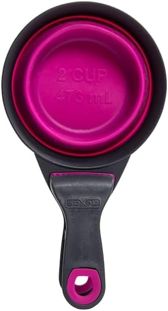 Dexas Popware for Pets Collapsible Klip Scoop, 3 in 1 Design Convenient Measuring Cup, Food Scooper and Bag Clip, 1Cup Capacity Pet Food Scoop, Versatile Food Measuring Cups Portion Control Gray/Blue