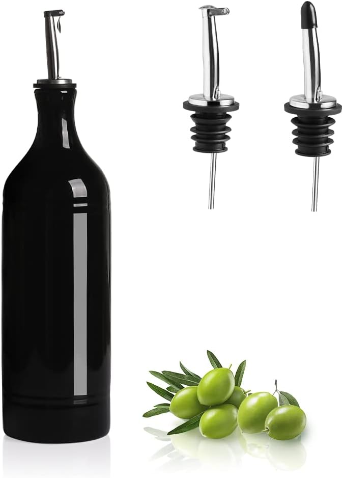 Sweejar Ceramic Olive Oil Dispenser Bottle, Opaque Oil Cruet Protects to Reduce Oxidation, Suitable for Storage Vinegar, Coffee Syrups & Other Liquids, Pack of 1, 15.5 Fl Oz(Beige)