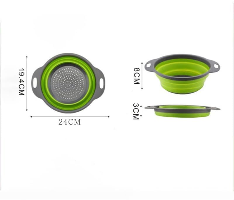 2pcs Collapsible Colander, Round Green Set Folding Silicone strainers for Kitchen, Collapsible Funnel Suitable for Draining Pasta, Vegetables and Fruits, Small