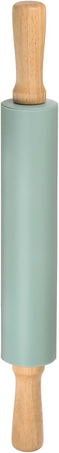 HARFINGTON Silicone Rolling Pins for Baking 12.2 Inch Non-Stick Silicone Surface Wooden Handle Rolling Pin Small Roller Playdough Rolling Pins for Fondant Kitchen Dough Pizza, Green